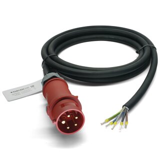 CEE-Anschlusskabel 400V/32A IP44 Gummi H07RN-F 5x4 mm² mit Stecker/freies Ende 5-polig 5m