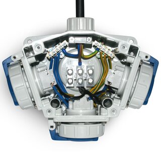 Verlängerungskabel 230V/16A IP68 Gummi H07RN-F 3x2,5 mm² mit ST/3-Wege SK-KU BTD grau/blau druckwasserdicht - PCE/Mennekes