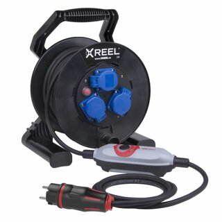 Sicherheits-Kabeltrommel XREEL 230V/16A K2 IP54 Gummi H07RN-F 3x1,5mm² schwarz mit PRCD-S+ 25m 