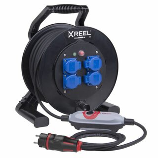 Sicherheits-Kabeltrommel XREEL 230V/16A K2 IP54 Gummi H07RN-F 3x2,5mm² schwarz mit PRCD-S+ 40m