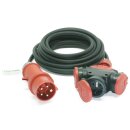 CEE-Adapterkabel 400V/16A IP44 Gummi H07RN-F 5x2,5 mm² mit CEE 5p ST/3-Wege SK-KU KD TT 25m